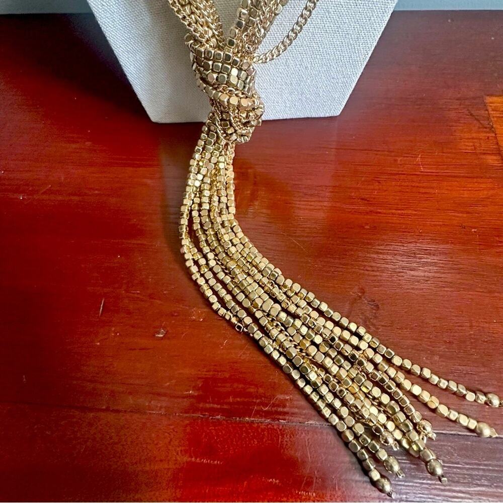Chico’s Gold Beaded Knot Necklace Chunky Retro 80s 90s Multistrand Heavy Casual - Picture 2 of 10